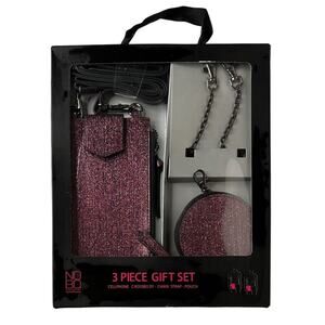 NO BOUNDARIES 3 pc Pink Glitter Cellphone Crossbody Purse Chain Strap & Pouch